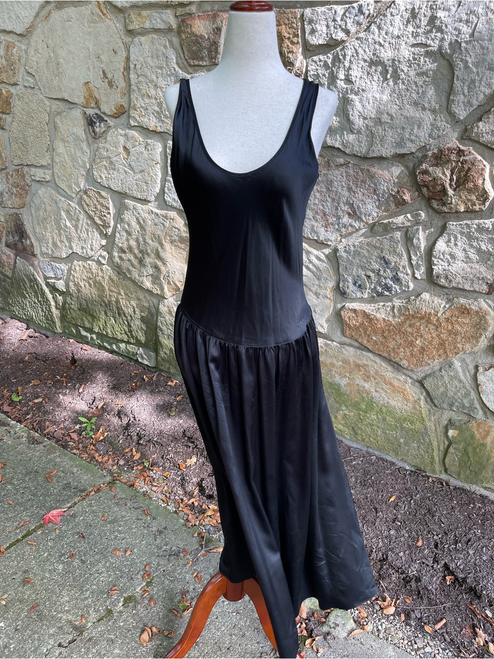 Vintage Victoria’s Secret 100% Silk Black Drop Waist Maxi Dress M 90s